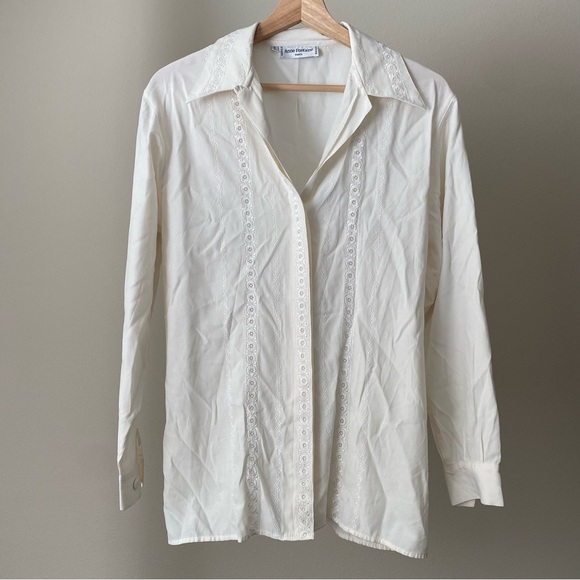 Anne Fontaine Vintage French Floral Lace Classic Button Down Long Sleeve Shirt S - Picture 1 of 10